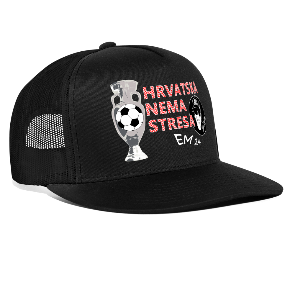Boscho Kein Stress ® Trucker Cap EM 2024 Text Kroatisch mit Logo HRVATSKA NEMA STRESA - Schwarz/Schwarz