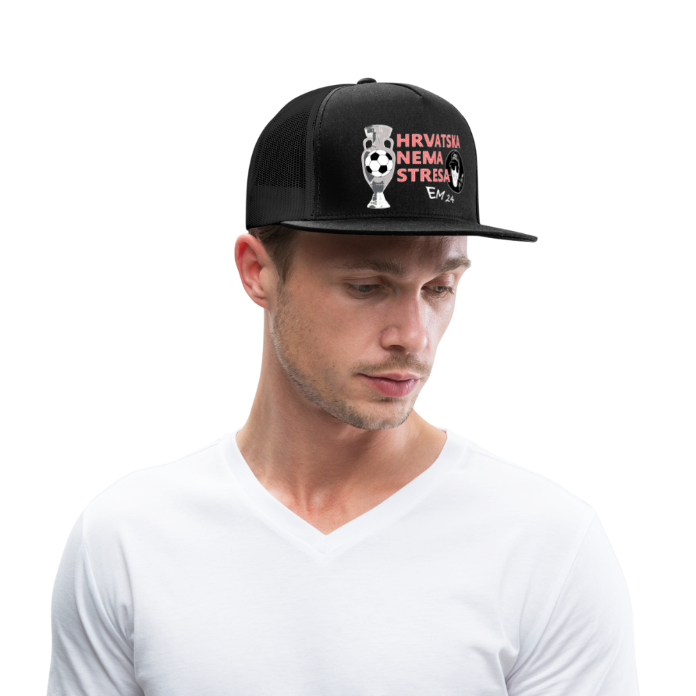 Boscho Kein Stress ® Trucker Cap EM 2024 Text Kroatisch mit Logo HRVATSKA NEMA STRESA - Schwarz/Schwarz