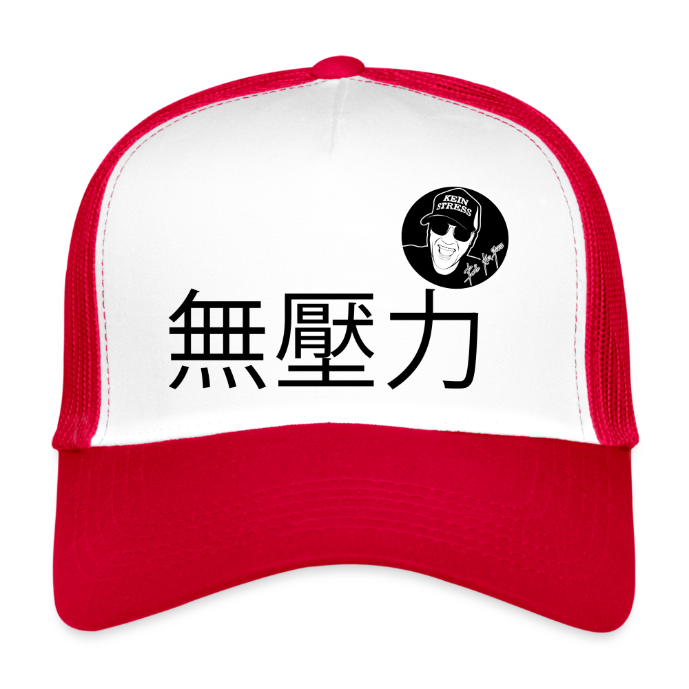 Boscho Kein Stress ® Trucker Cap Text 無壓力 chinesisch mit Logo - Weiß/Rot