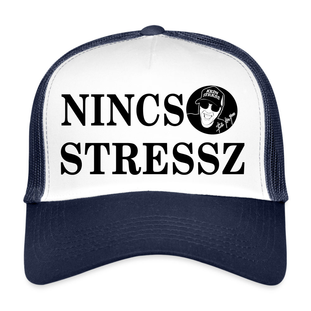 Boscho Kein Stress ® Trucker Nincs stressz Cap ungarisch mit Logo - Weiß/Navy