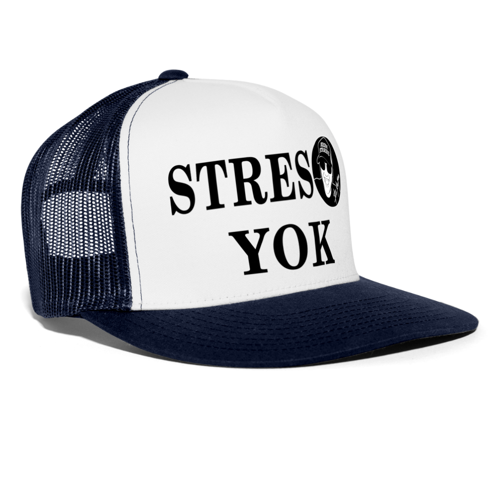 Boscho Kein Stress ® Trucker Stres yok Cap türkisch mit Logo - Weiß/Navy