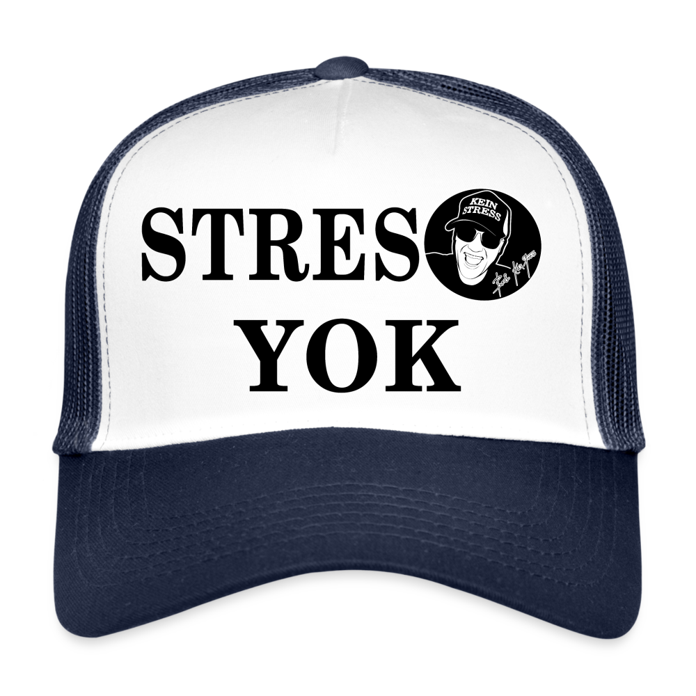 Boscho Kein Stress ® Trucker Stres yok Cap türkisch mit Logo - Weiß/Navy
