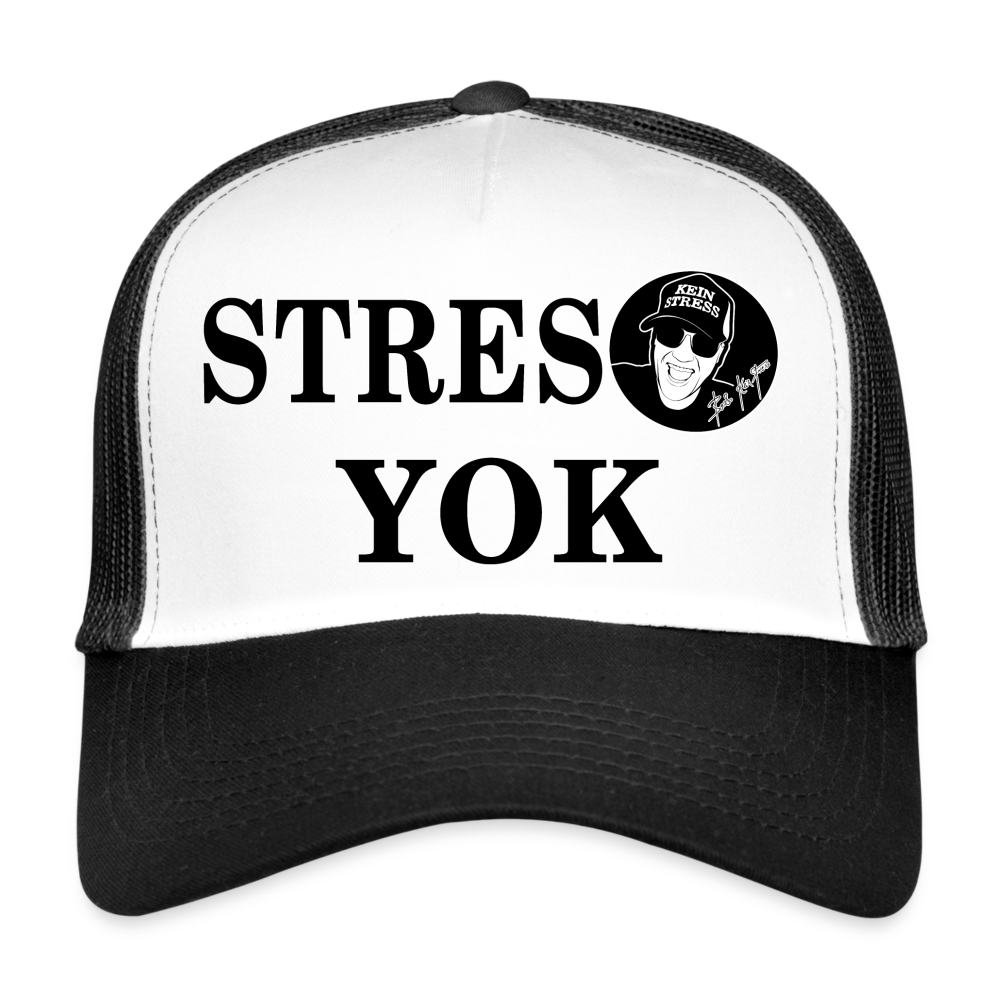Boscho Kein Stress ® Trucker Stres yok Cap türkisch mit Logo - Weiß/Schwarz