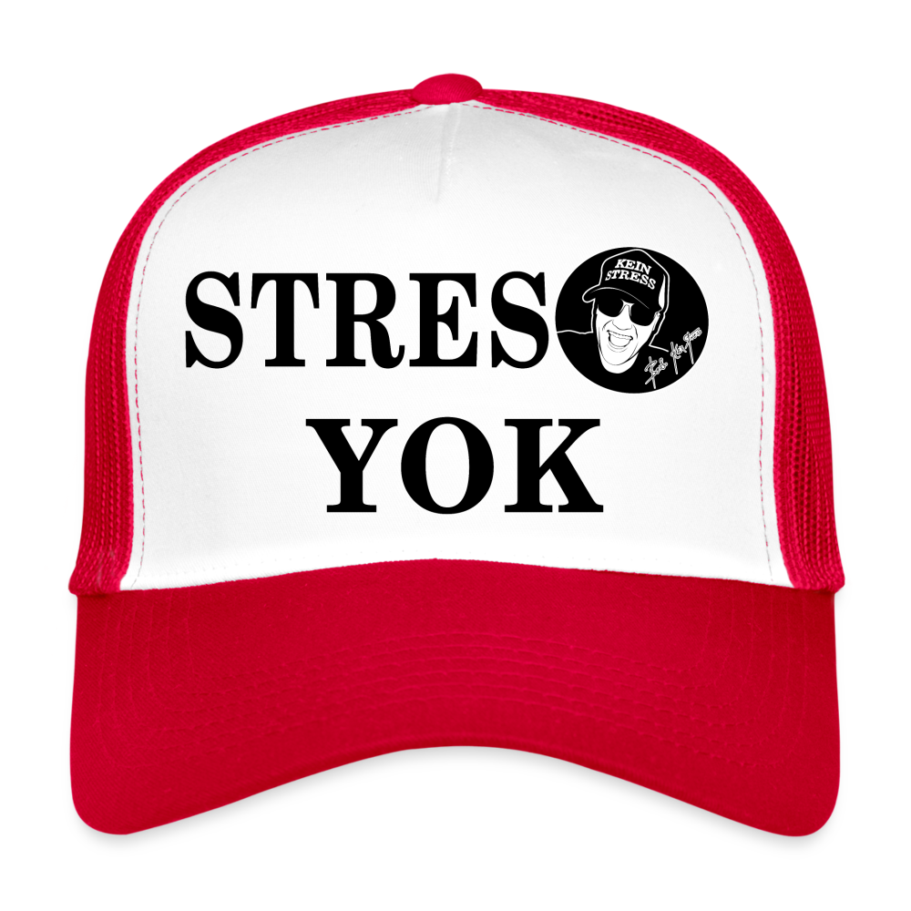 Boscho Kein Stress ® Trucker Stres yok Cap türkisch mit Logo - Weiß/Rot