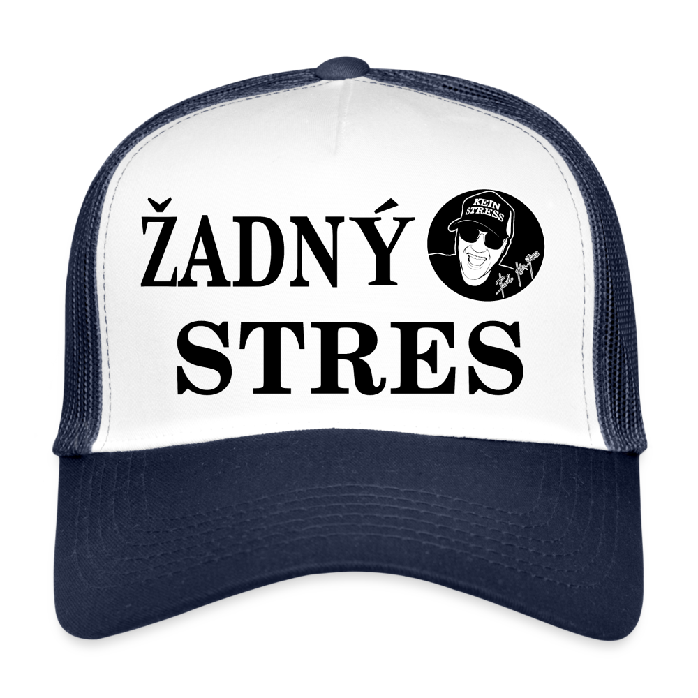 Boscho Kein Stress ® Trucker Cap Text tschechisch Žádný stres mit Logo - Weiß/Navy