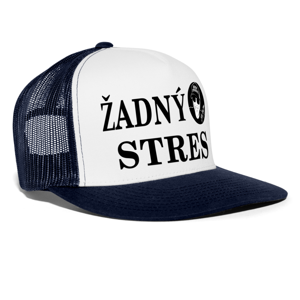 Boscho Kein Stress ® Trucker Cap Text tschechisch Žádný stres mit Logo - Weiß/Navy