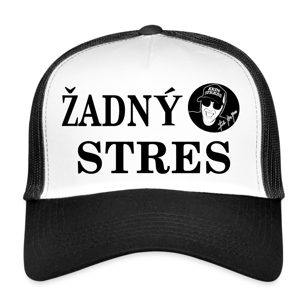 Boscho Kein Stress ® Trucker Cap Text tschechisch Žádný stres mit Logo - Weiß/Schwarz