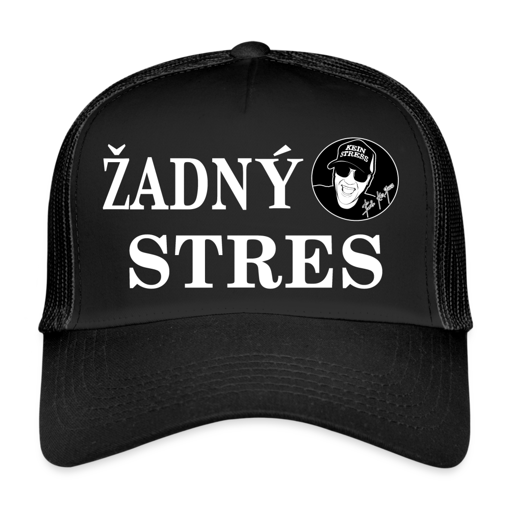 Boscho Kein Stress ® Trucker Cap schwarz Text tschechisch Žádný stres mit Logo - Schwarz/Schwarz