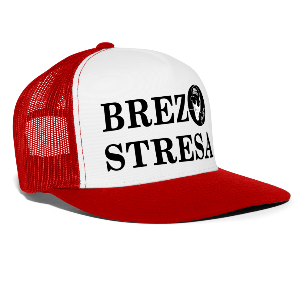 Boscho Kein Stress ® Trucker Cap Text slowenisch Brez stresa mit Logo - Weiß/Rot