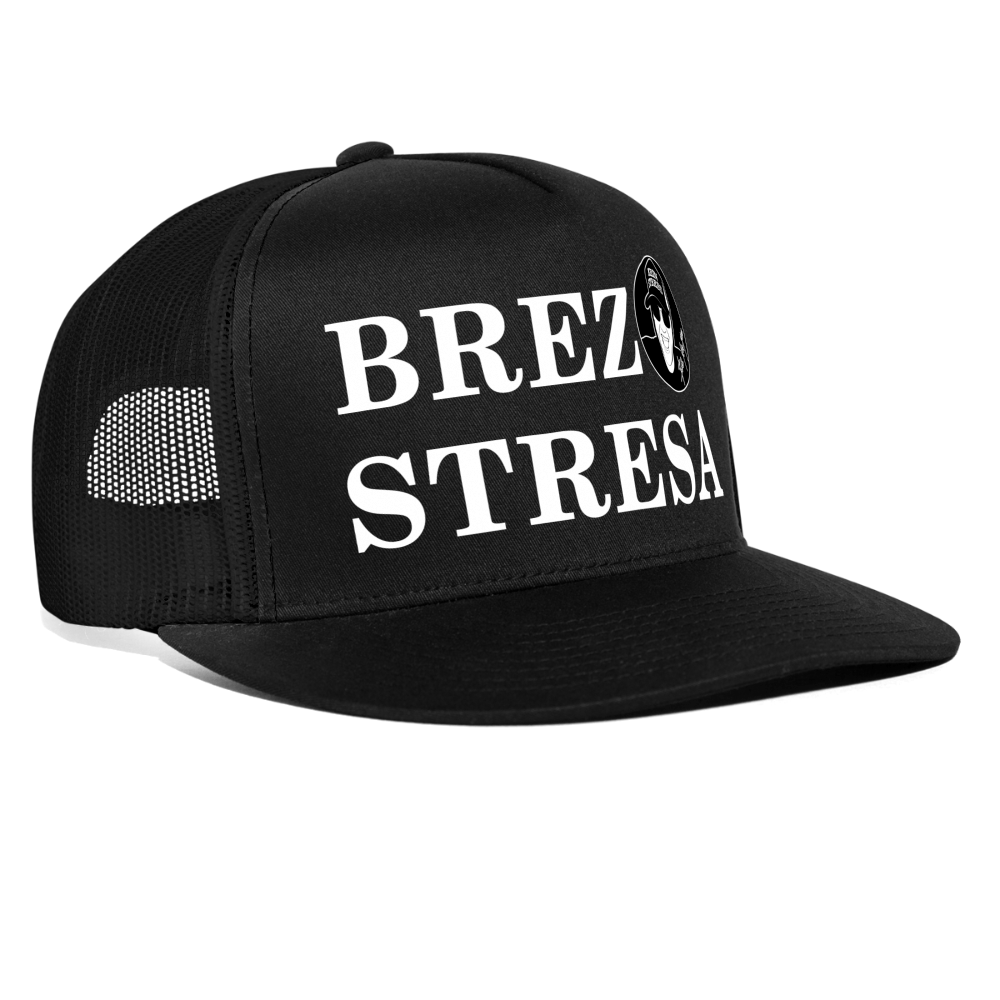 Boscho Kein Stress ® Trucker Cap schwarz Text slowenisch Brez stresa mit Logo - Schwarz/Schwarz