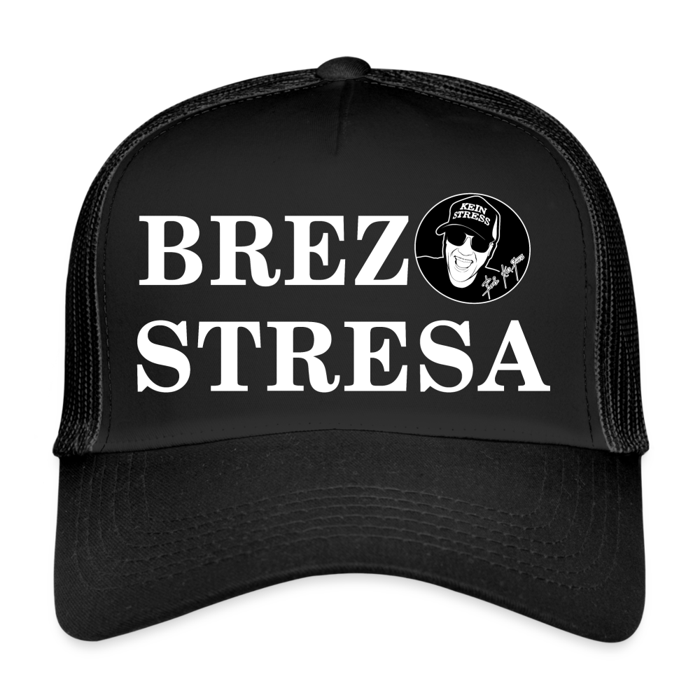 Boscho Kein Stress ® Trucker Cap schwarz Text slowenisch Brez stresa mit Logo - Schwarz/Schwarz