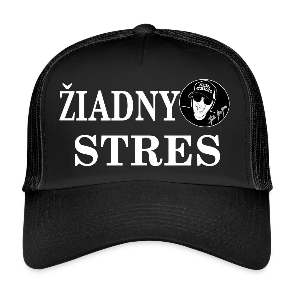 Boscho Kein Stress ® Trucker Cap schwarz Text slowakisch Žiadny stres mit Logo - Schwarz/Schwarz