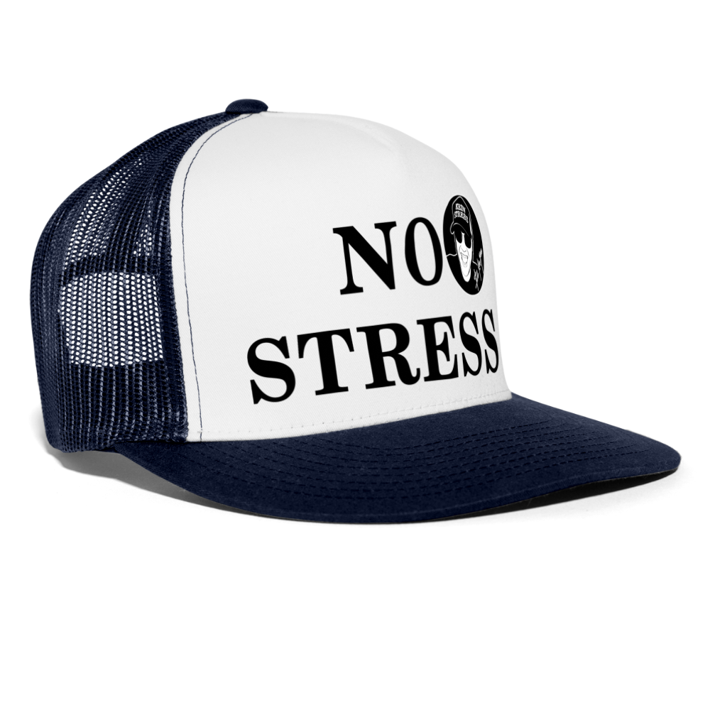 Boscho Kein Stress ® Trucker Cap Text englisch No Stress mit Logo - Weiß/Navy