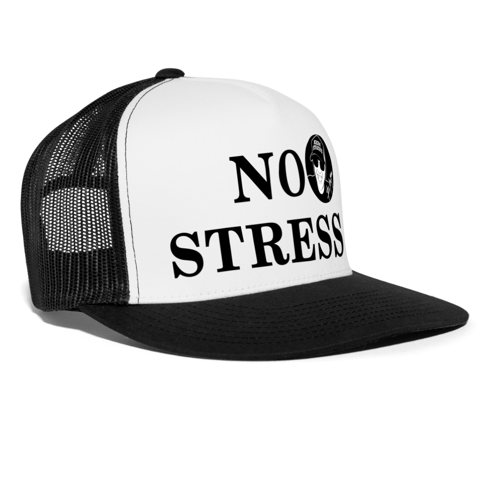 Boscho Kein Stress ® Trucker Cap Text englisch No Stress mit Logo - Weiß/Schwarz