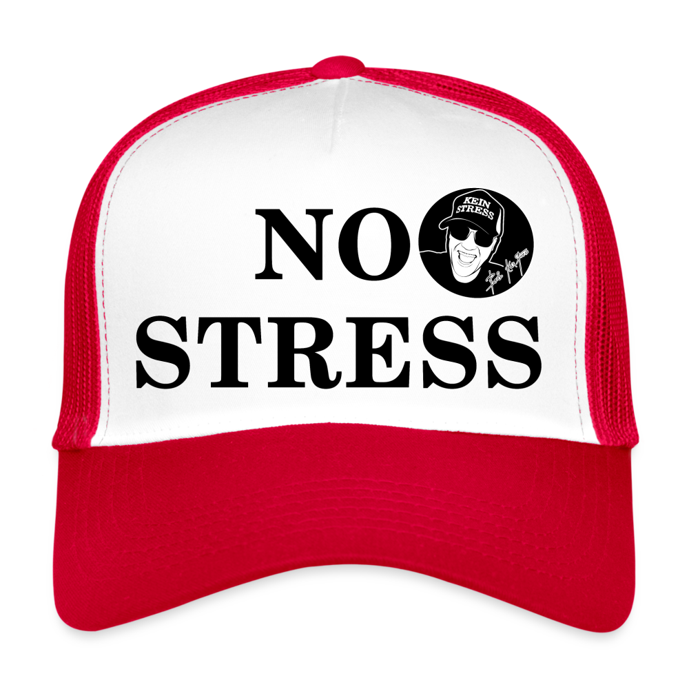 Boscho Kein Stress ® Trucker Cap Text englisch No Stress mit Logo - Weiß/Rot