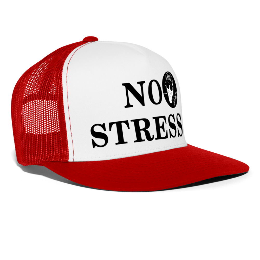 Boscho Kein Stress ® Trucker Cap Text englisch No Stress mit Logo - Weiß/Rot