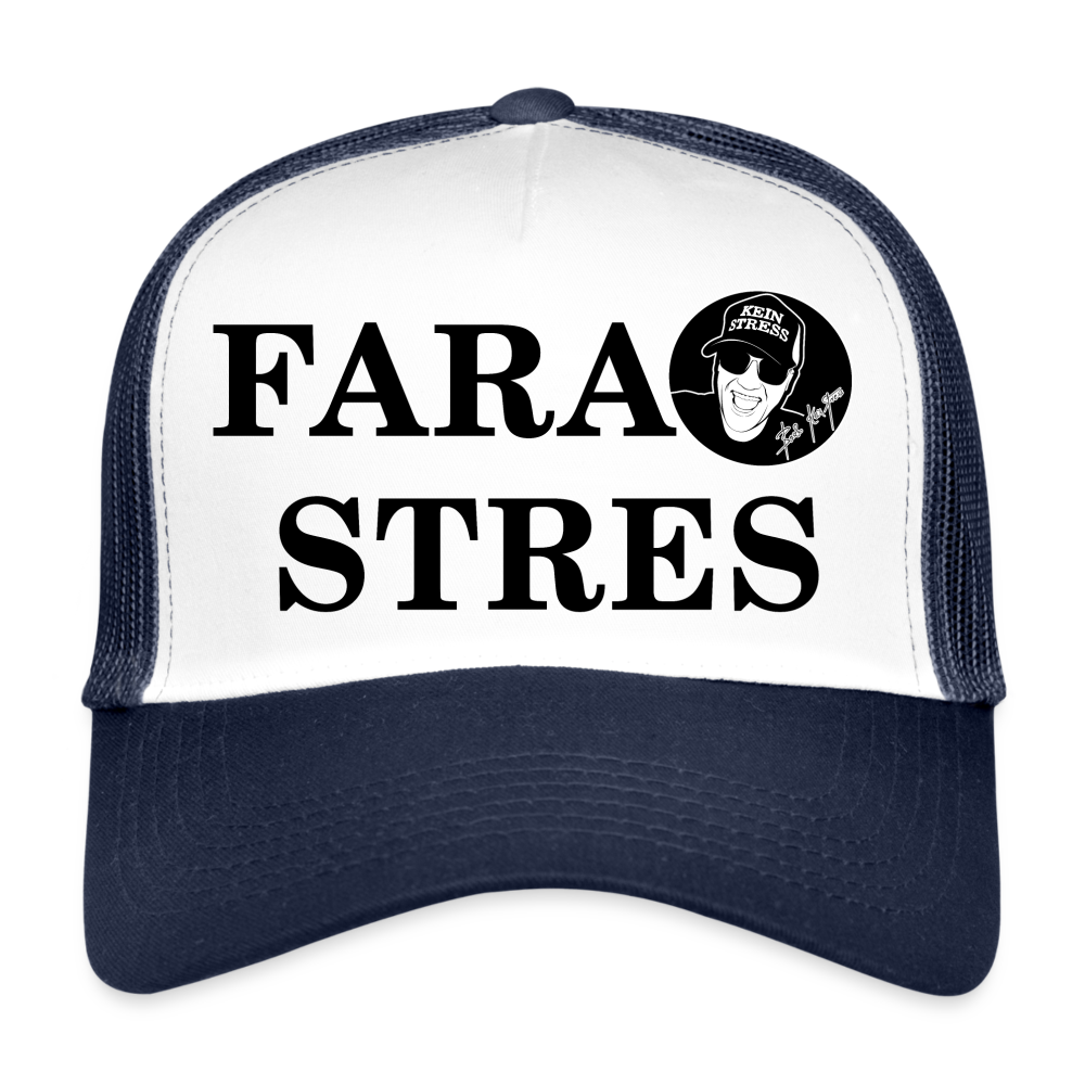 Boscho Kein Stress ® Trucker Cap Text rumänisch Fara stres mit Logo - Weiß/Navy