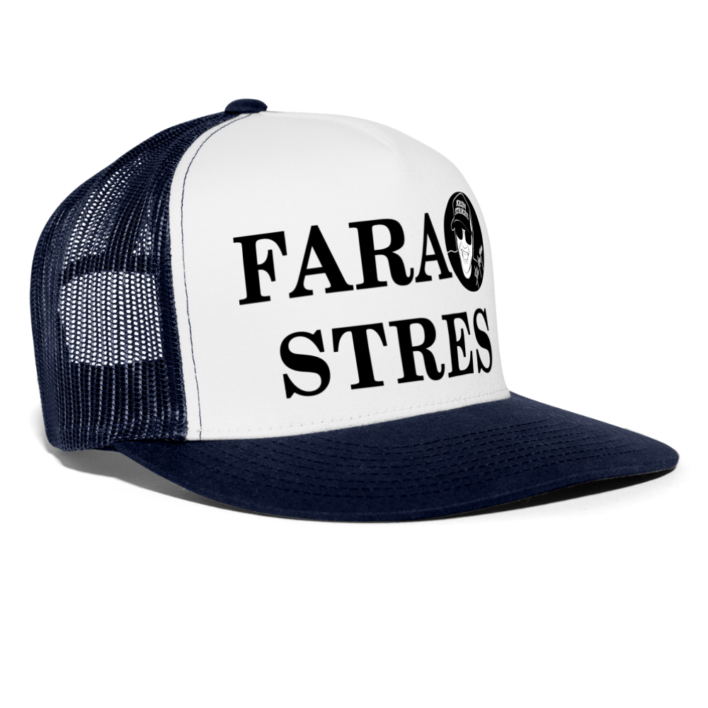 Boscho Kein Stress ® Trucker Cap Text rumänisch Fara stres mit Logo - Weiß/Navy