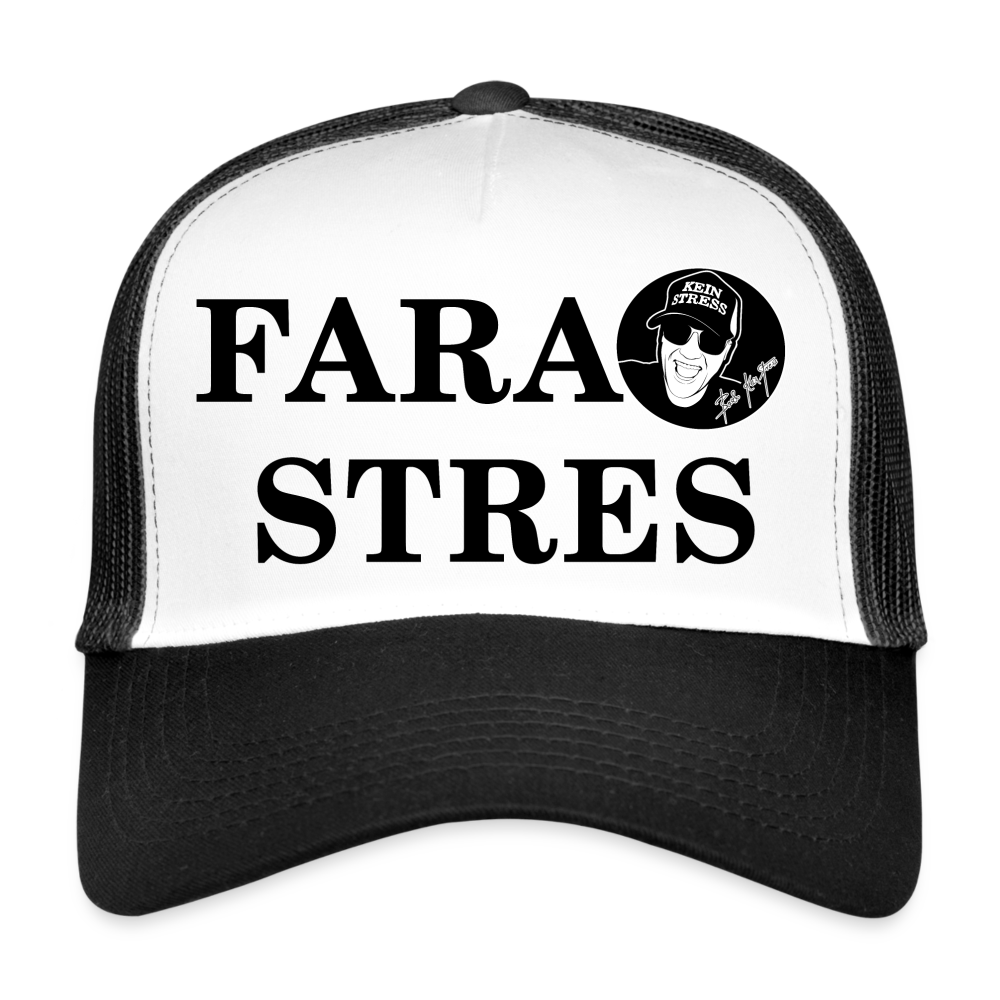 Boscho Kein Stress ® Trucker Cap Text rumänisch Fara stres mit Logo - Weiß/Schwarz