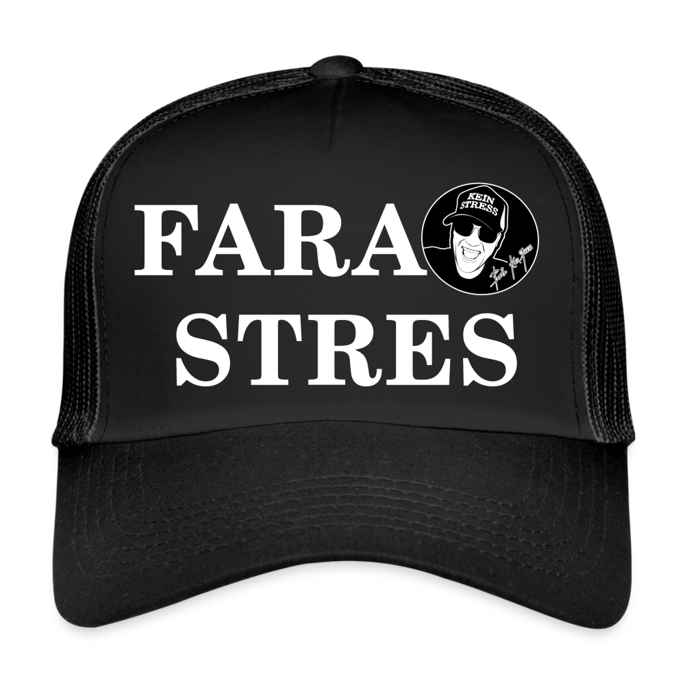 Boscho Kein Stress ® Trucker Cap schwarz Text rumänisch Fara stres mit Logo - Schwarz/Schwarz