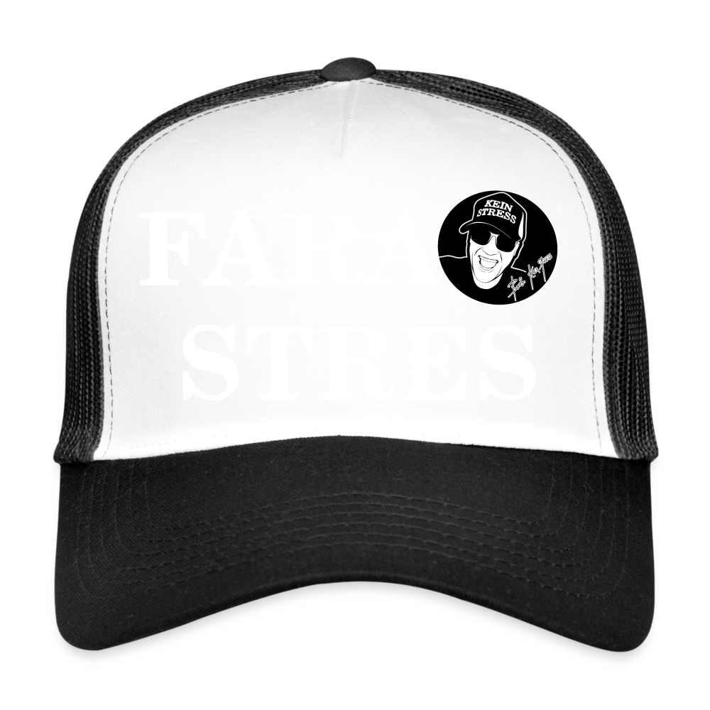 Boscho Kein Stress ® Trucker Cap schwarz Text rumänisch Fara stres mit Logo - Weiß/Schwarz