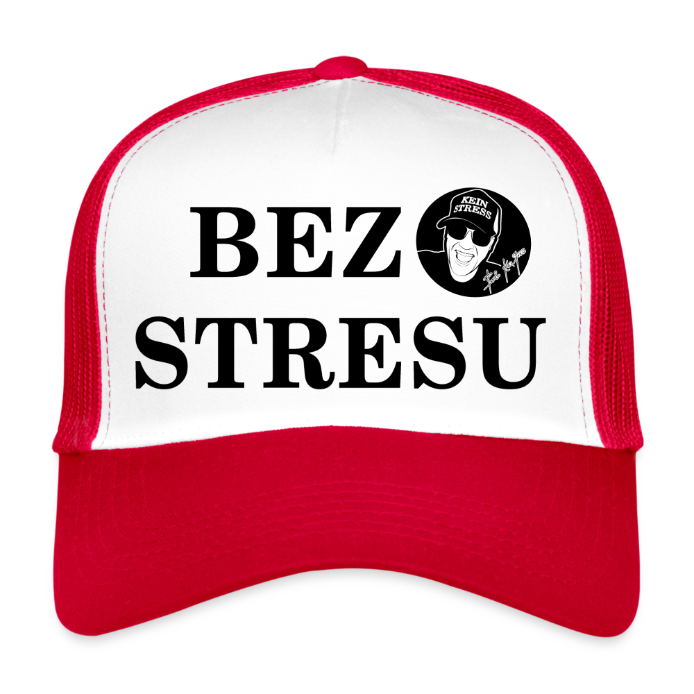 Boscho Kein Stress ® Trucker Cap Text Polnisch Bez stresu mit Logo - Weiß/Rot