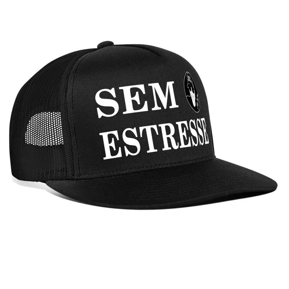Boscho Kein Stress ® Trucker Cap schwarz Text Portugiesisch Sem estresse mit Logo - Schwarz/Schwarz