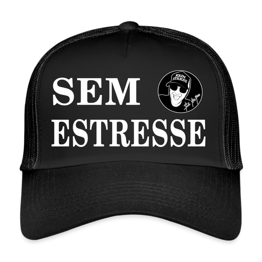 Boscho Kein Stress ® Trucker Cap schwarz Text Portugiesisch Sem estresse mit Logo - Schwarz/Schwarz