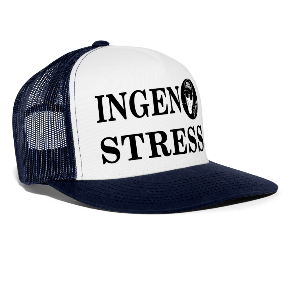Boscho Kein Stress ® Trucker Cap Text Schwedisch Ingen Stress mit Logo - Weiß/Navy