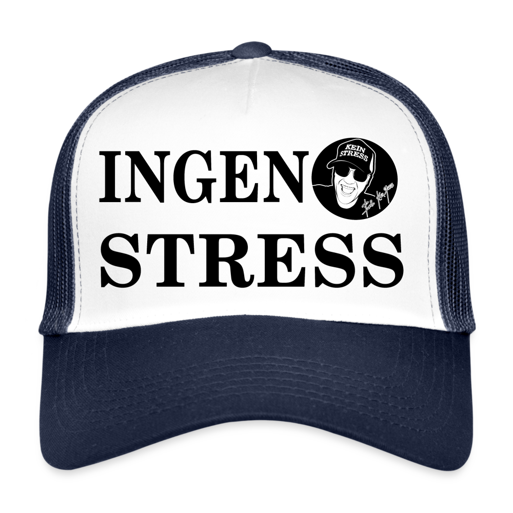 Boscho Kein Stress ® Trucker Cap Text Schwedisch Ingen Stress mit Logo - Weiß/Navy
