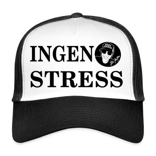 Boscho Kein Stress ® Trucker Cap Text Schwedisch Ingen Stress mit Logo - Weiß/Schwarz