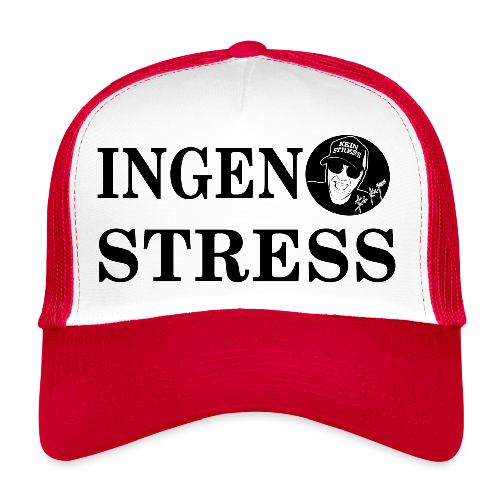 Boscho Kein Stress ® Trucker Cap Text Schwedisch Ingen Stress mit Logo - Weiß/Rot