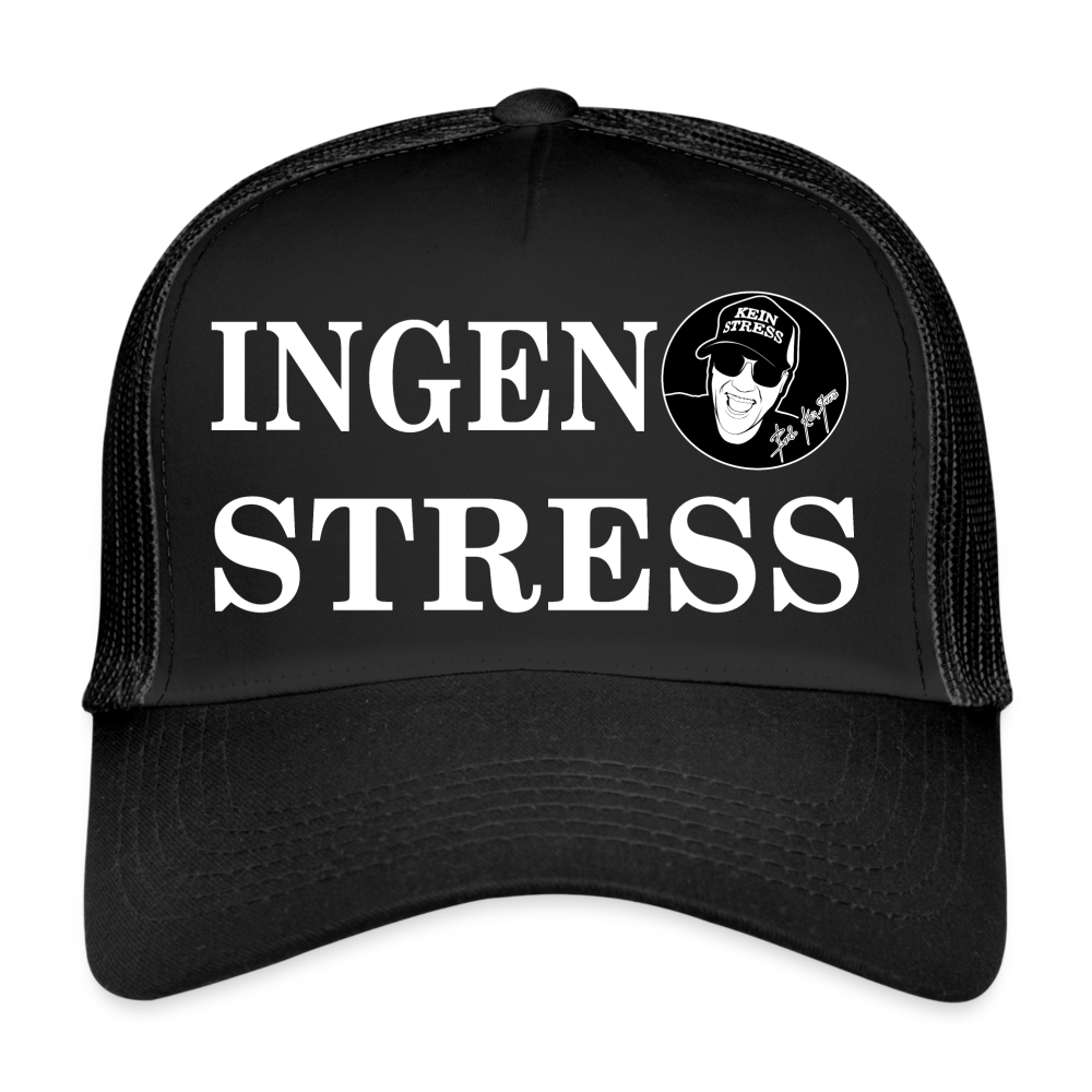 Boscho Kein Stress ® Trucker Cap schwarz Text Schwedisch Ingen Stress mit Logo - Schwarz/Schwarz