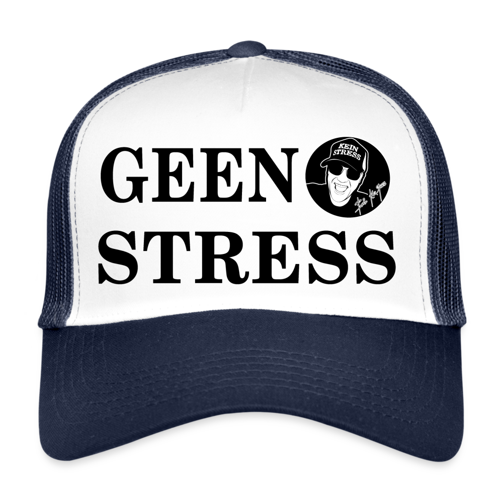 Boscho Kein Stress ® Trucker Cap Text Niederländisch Geen Stress mit Logo - Weiß/Navy