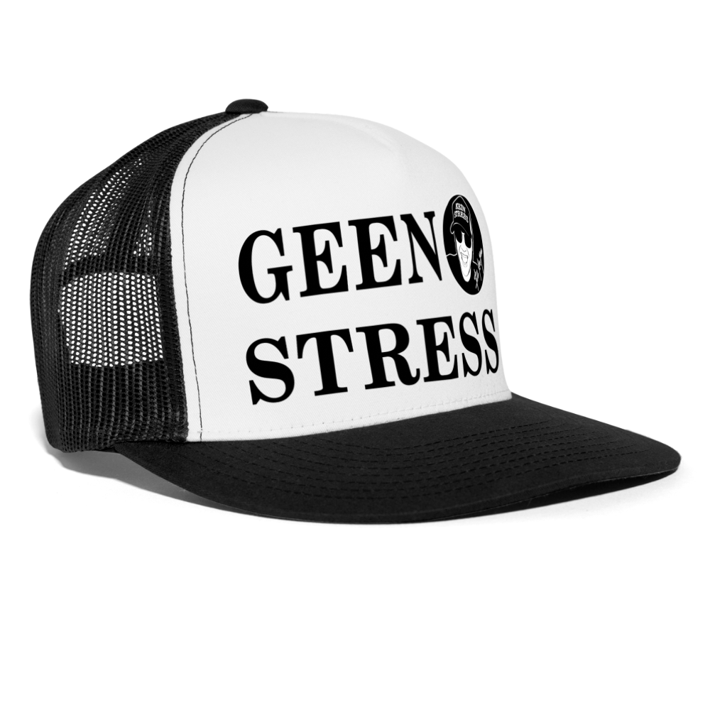 Boscho Kein Stress ® Trucker Cap Text Niederländisch Geen Stress mit Logo - Weiß/Schwarz