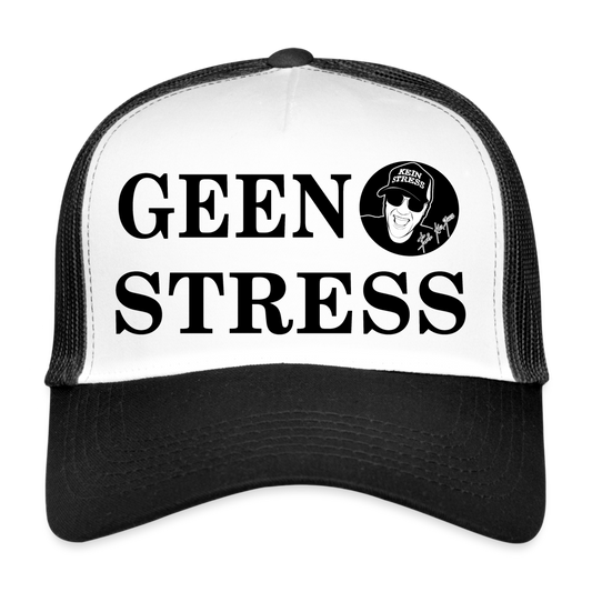 Boscho Kein Stress ® Trucker Cap Text Niederländisch Geen Stress mit Logo - Weiß/Schwarz