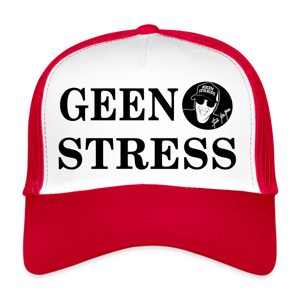 Boscho Kein Stress ® Trucker Cap Text Niederländisch Geen Stress mit Logo - Weiß/Rot