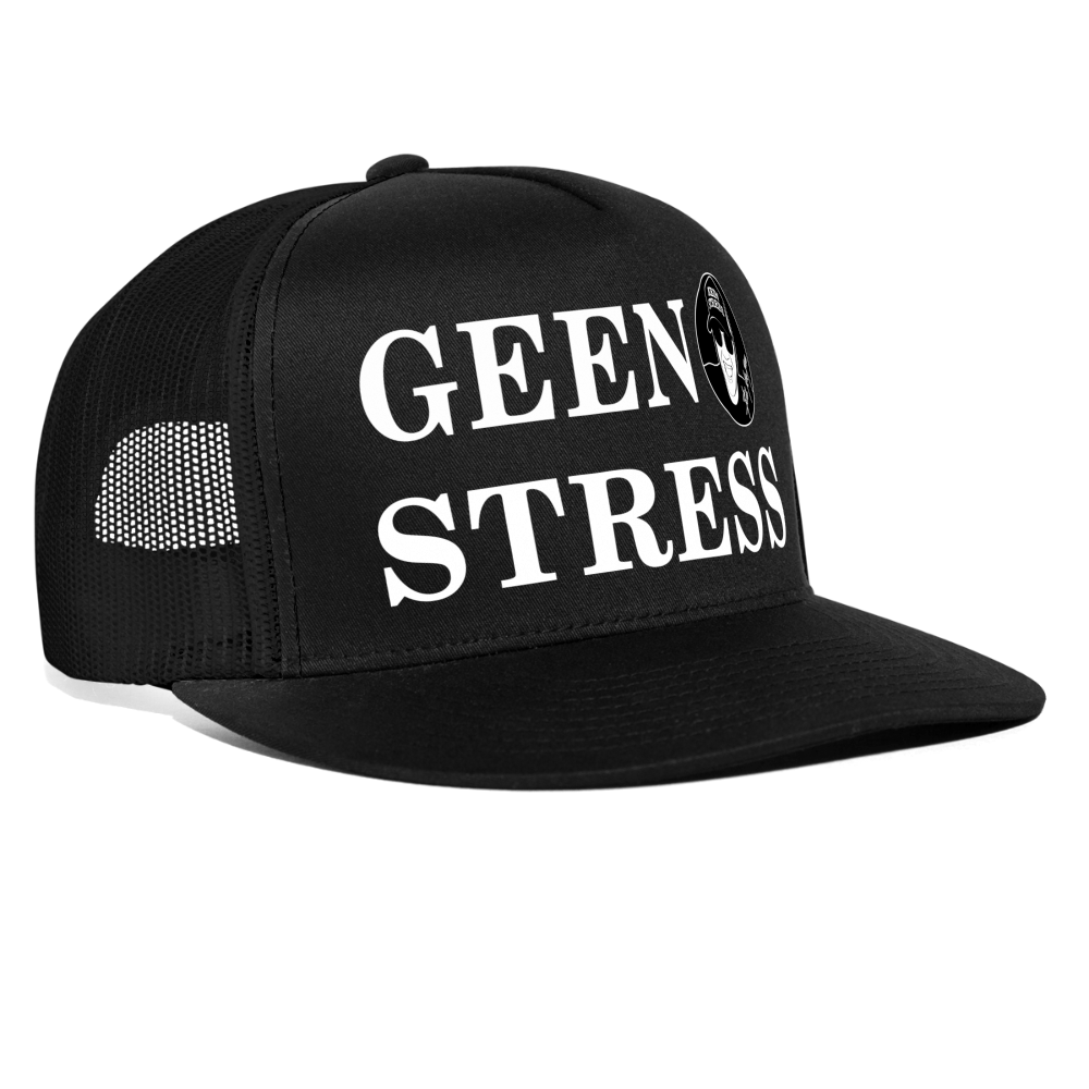Boscho Kein Stress ® Trucker Cap schwarz Text Niederländisch Geen Stress mit Logo - Schwarz/Schwarz