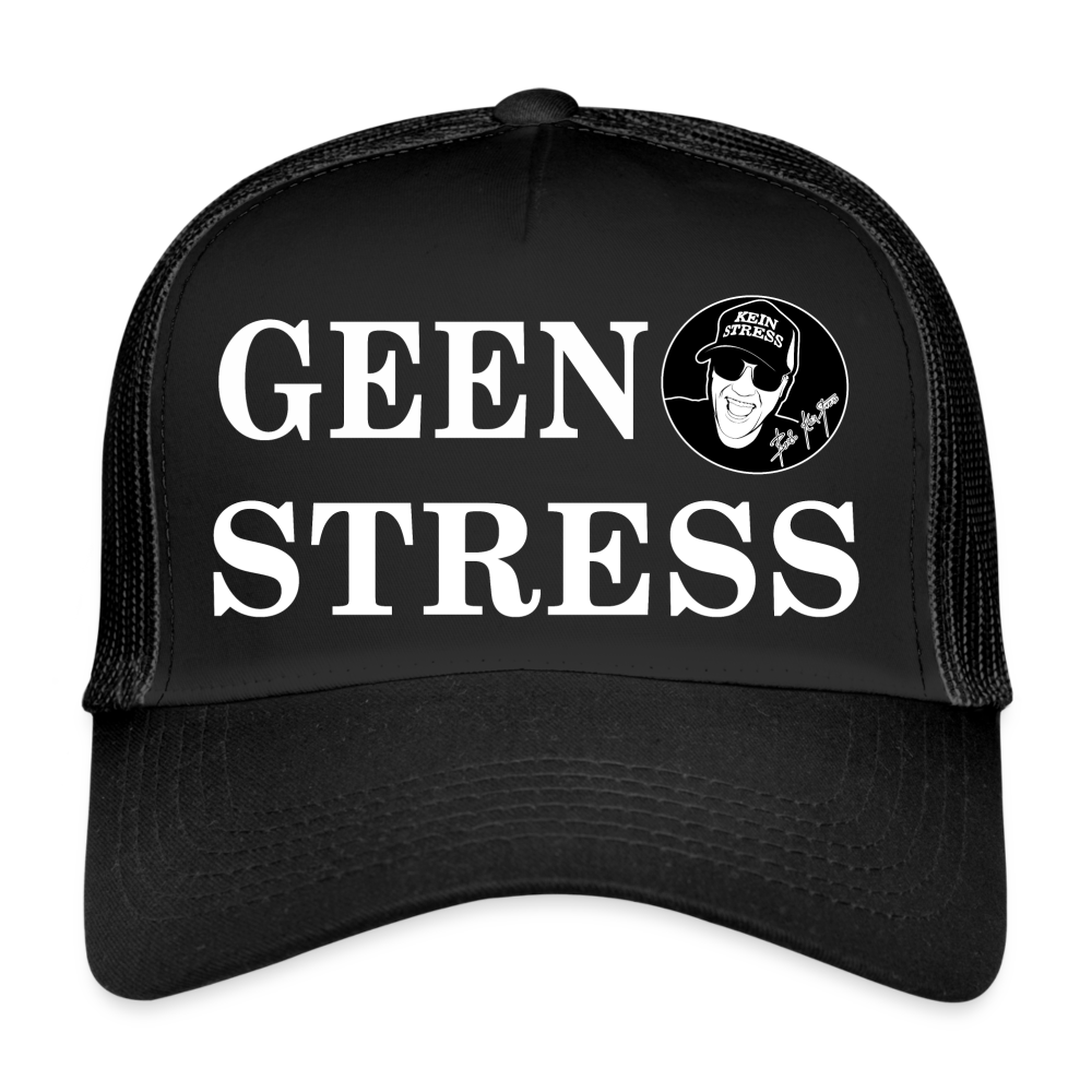 Boscho Kein Stress ® Trucker Cap schwarz Text Niederländisch Geen Stress mit Logo - Schwarz/Schwarz