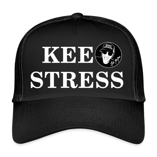 Boscho Kein Stress ® Trucker Cap schwarz Text Luxemburgisch Kee Stress mit Logo - Schwarz/Schwarz