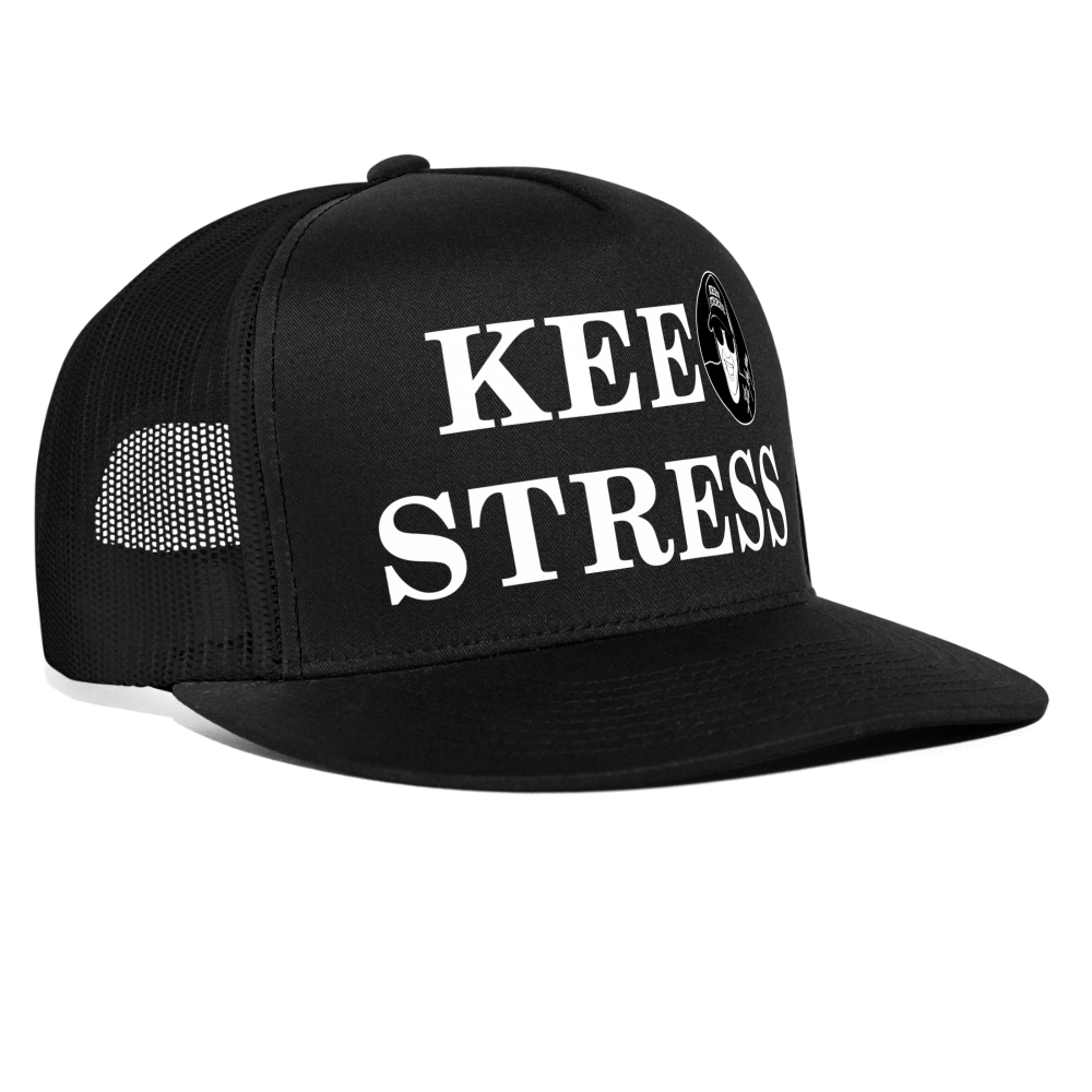 Boscho Kein Stress ® Trucker Cap schwarz Text Luxemburgisch Kee Stress mit Logo - Schwarz/Schwarz