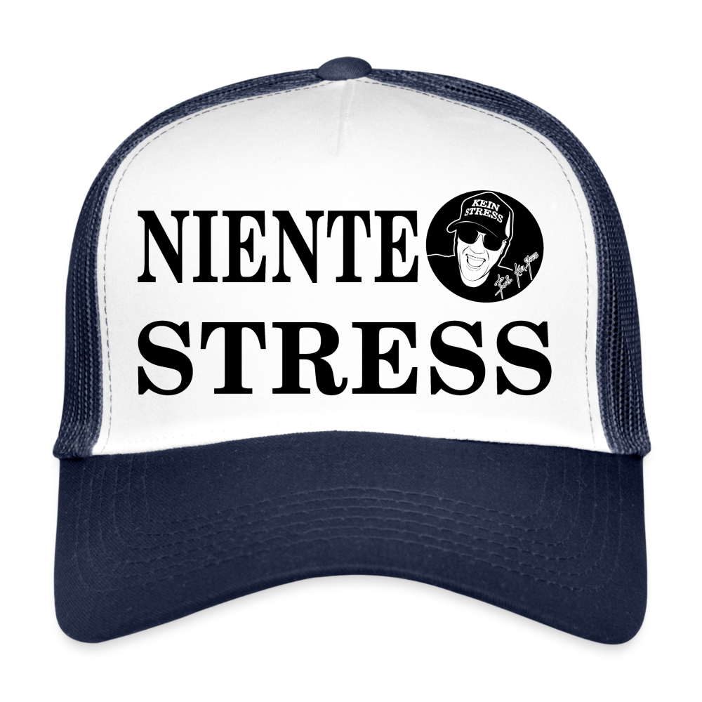 Boscho Kein Stress ® Trucker Cap Text Italienisch Niente stress mit Logo - Weiß/Navy