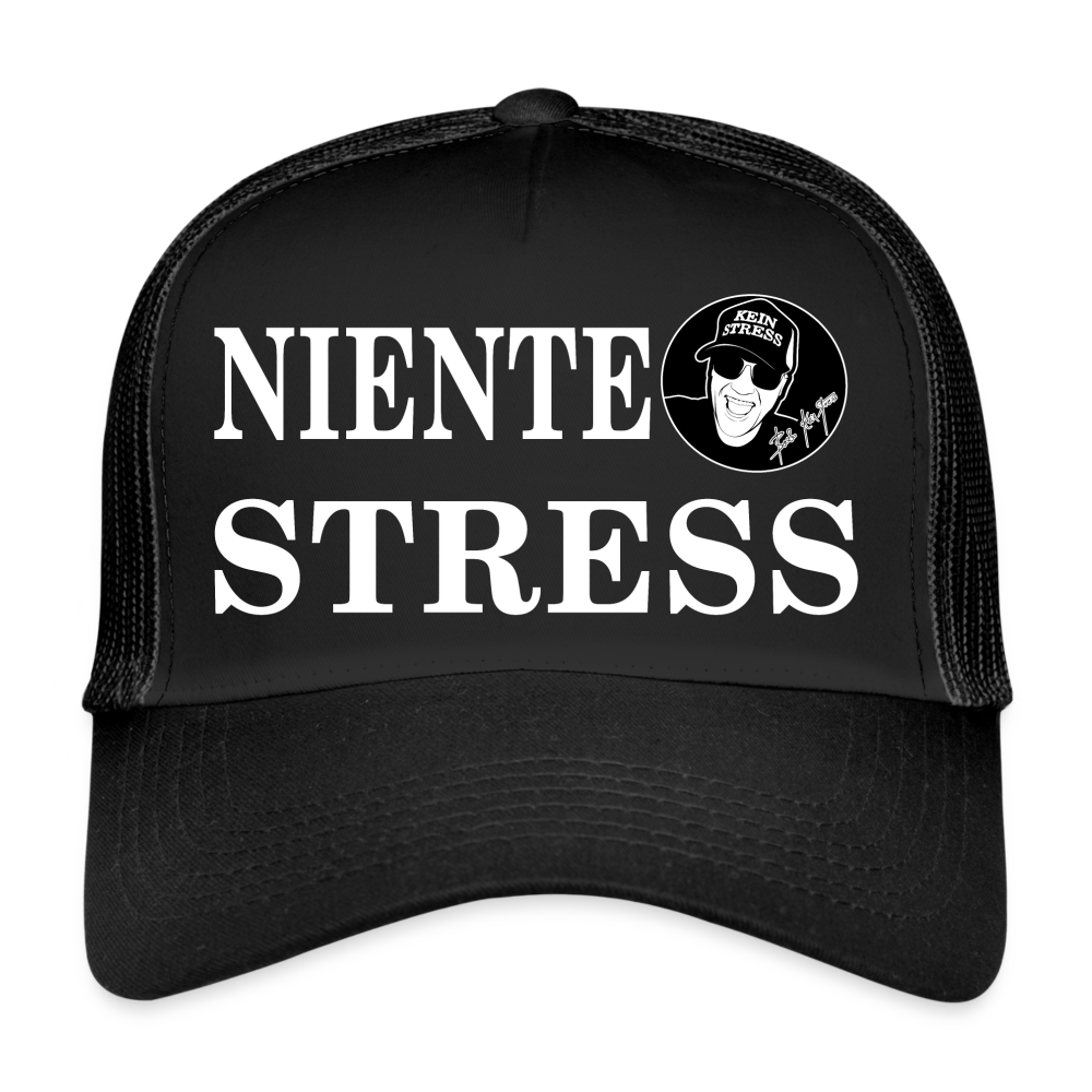 Boscho Kein Stress ® Trucker Cap schwarz Text Italienisch Niente stress mit Logo - Schwarz/Schwarz