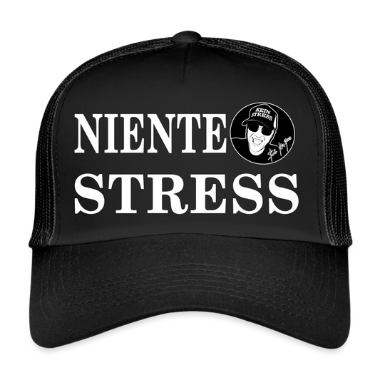 Boscho Kein Stress ® Trucker Cap schwarz Text Italienisch Niente stress mit Logo - Schwarz/Schwarz