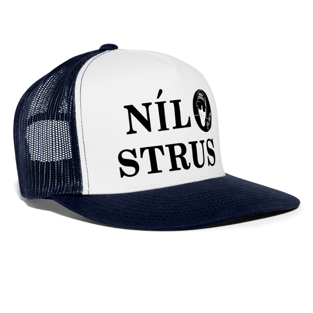 Boscho Kein Stress ® Trucker Cap Text Irisch Nil strus mit Logo - Weiß/Navy