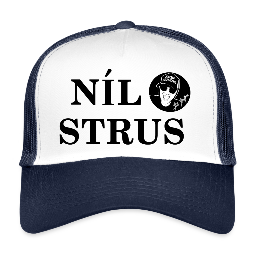 Boscho Kein Stress ® Trucker Cap Text Irisch Nil strus mit Logo - Weiß/Navy