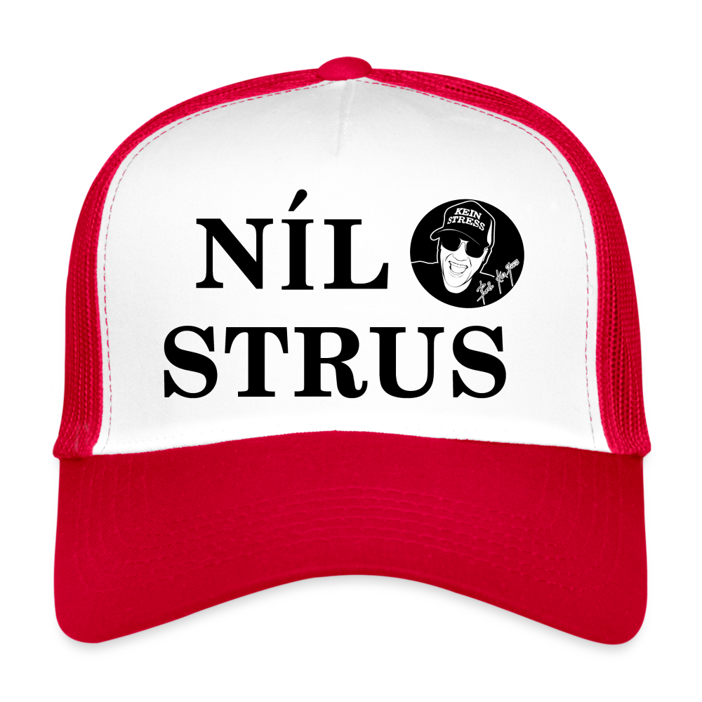 Boscho Kein Stress ® Trucker Cap Text Irisch Nil strus mit Logo - Weiß/Rot