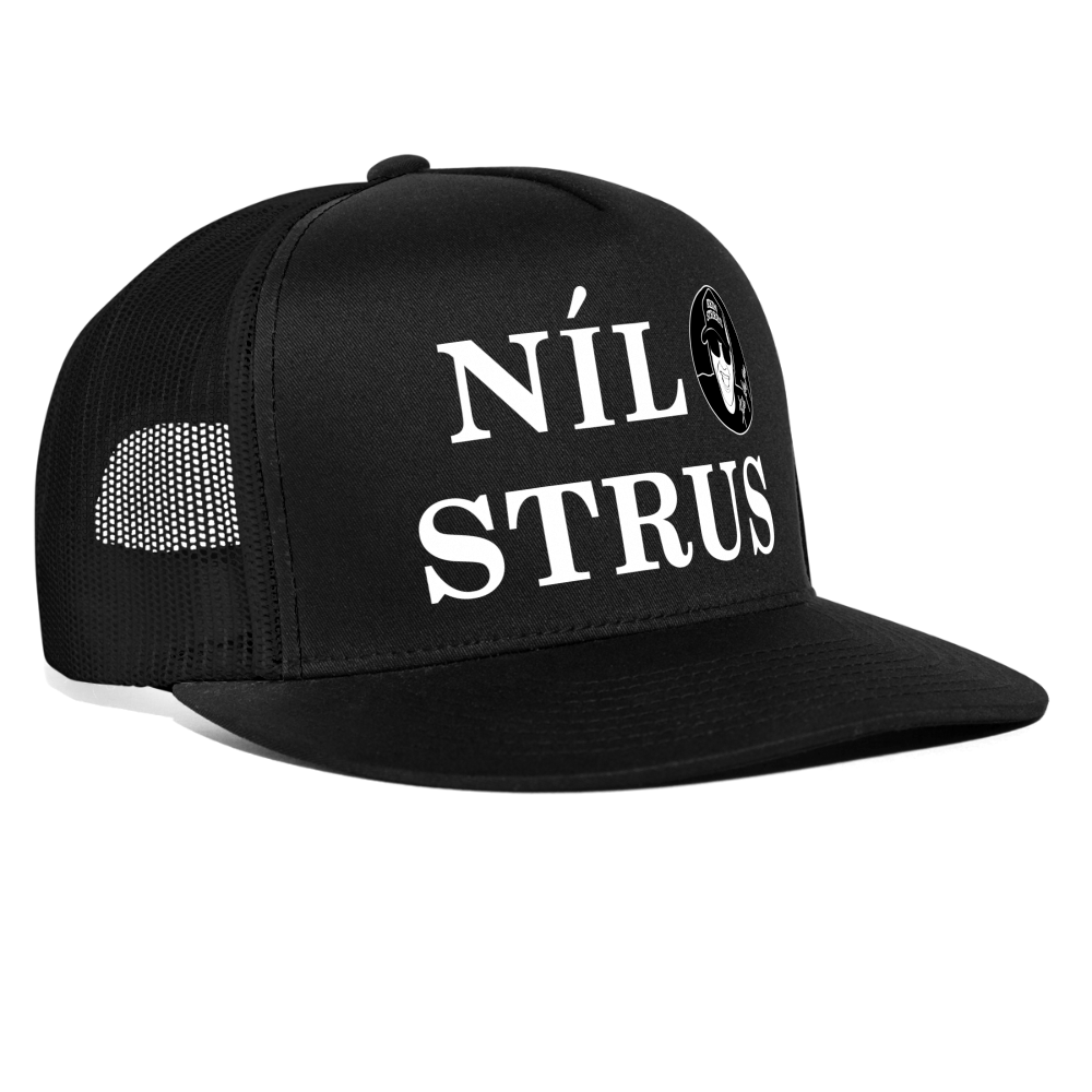 Boscho Kein Stress ® Trucker Cap schwarz Text Irisch Nil strus mit Logo - Schwarz/Schwarz