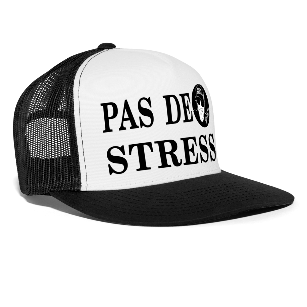 Boscho Kein Stress ® Trucker Cap Text französisch PAS DE STRESS mit Logo - Weiß/Schwarz