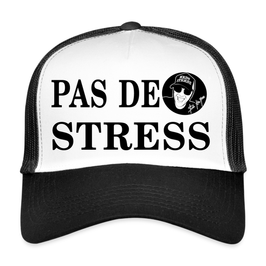 Boscho Kein Stress ® Trucker Cap Text französisch PAS DE STRESS mit Logo - Weiß/Schwarz